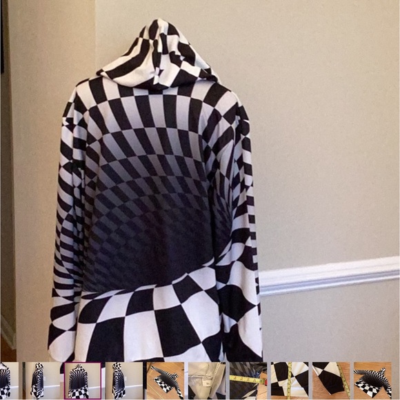 Unisex optical illusion polyester hoodie in black and white. Size XL. - Picture 4 of 11